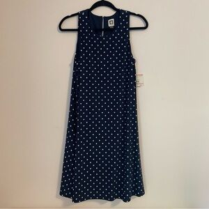 Anne Klein Navy and White Polka Dot Dress, new with tags